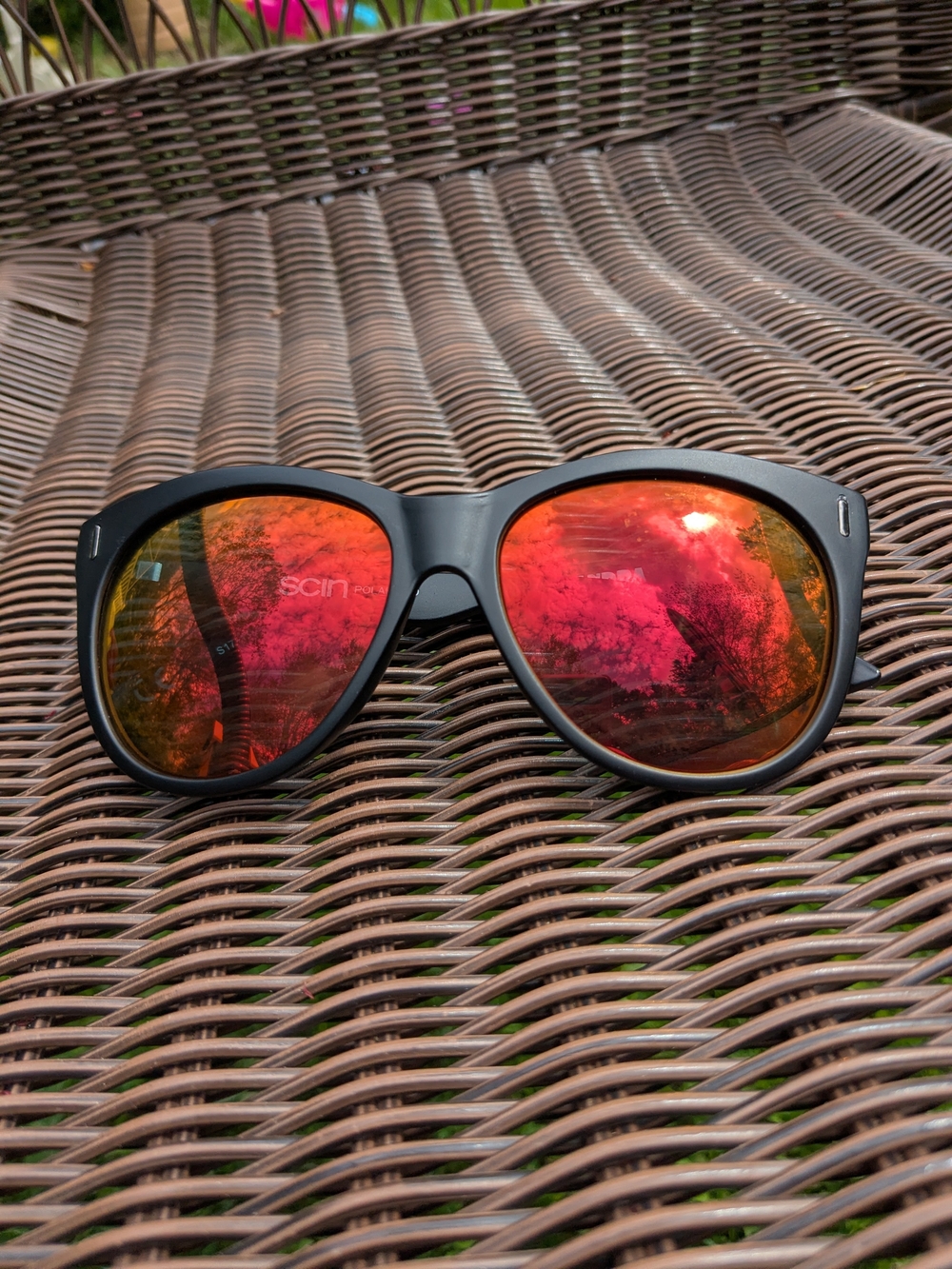 Matte Black Polarized Sunglasses with Red Mirrored Lenses